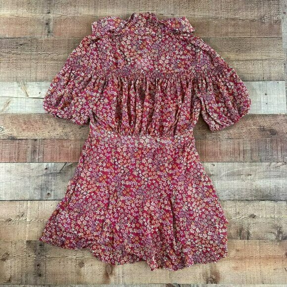 Free People floral print plunge mini dress with half sleeves size medium NWTs - Picture 4 of 12